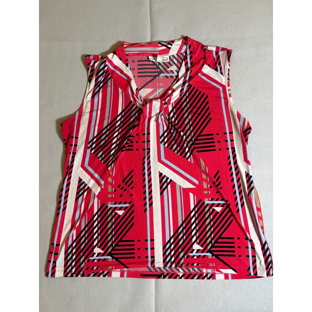 Dana Buchman XL Red Geometric Abstract Cowl Neck Sleeveless Knit Top 0001611